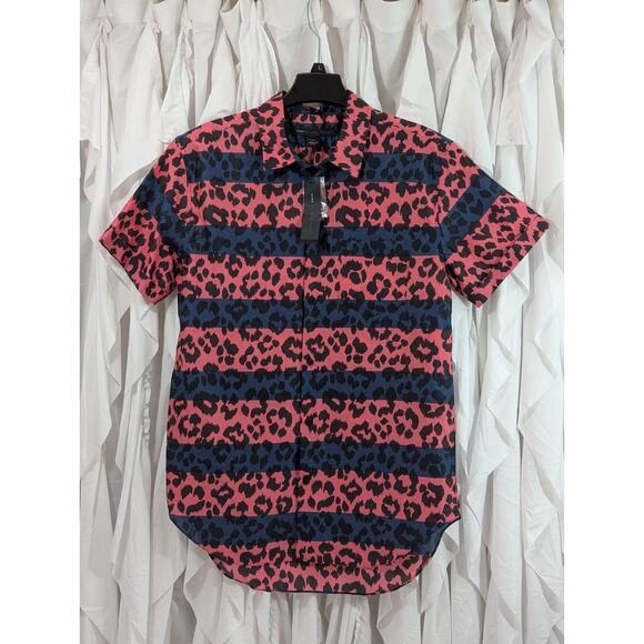 Pink & Navy Leopard Print Cotton Short Sleeve Size L by Marc by Marc Jacobs - Picture 1 of 11